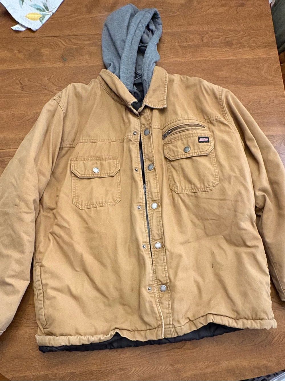 Dickies Tan Work Jacket with Gray Hooded Liner
